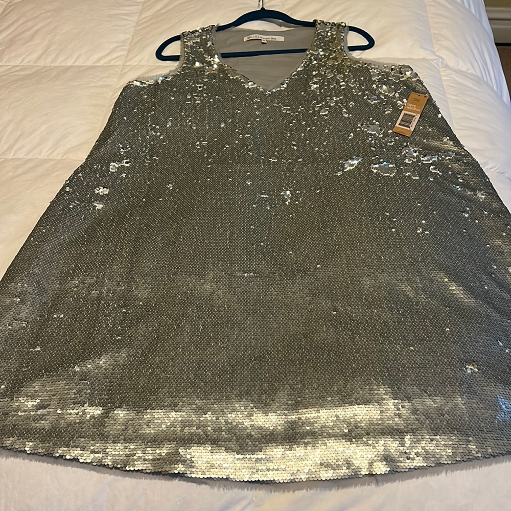 1X Rachel Roy sequin silver dress with built in slip
